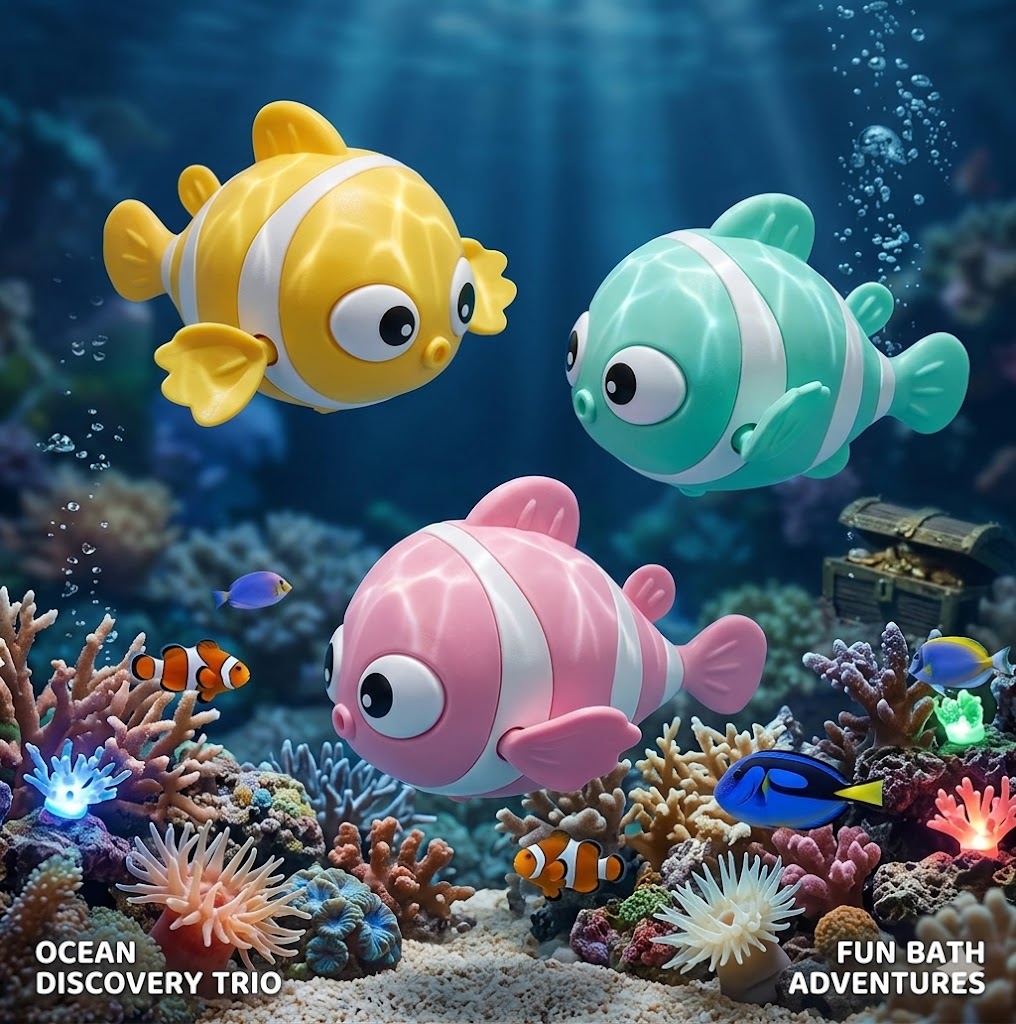 3-Pack Wind-Up Clownfish Bath Toys for Toddlers - Mechanical Clockwork Water Play Set for Pool & Beach - Ideal Kids' Summer Party Favors and Holiday Gifts