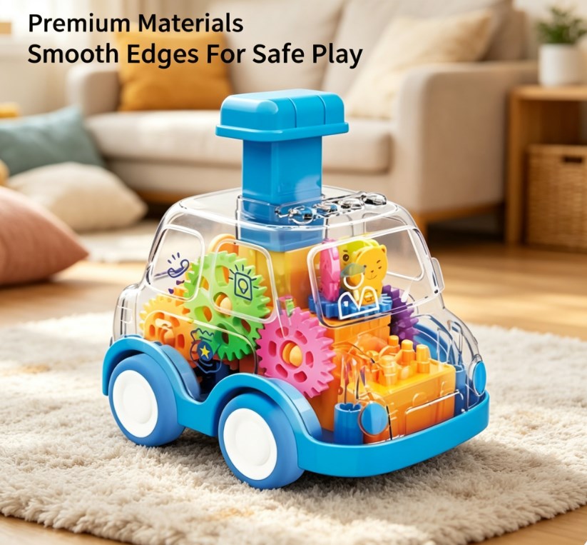 Transparent Gear Mechanical Toy Car - Manual Pressing Inertia Vehicle for Early Learning - STEM Puzzle Glide Car for Fine Motor Skills - Safe & Durable Toddler Toy