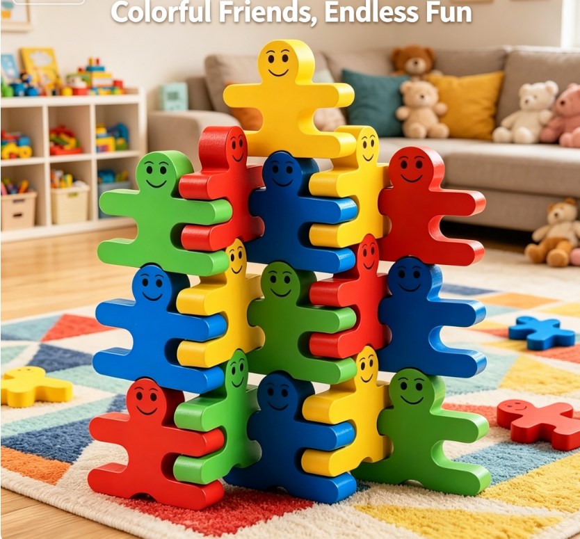 Colorful Wooden Balance Blocks: Educational Stacking & Matching Game for Early Childhood Cognitive Development