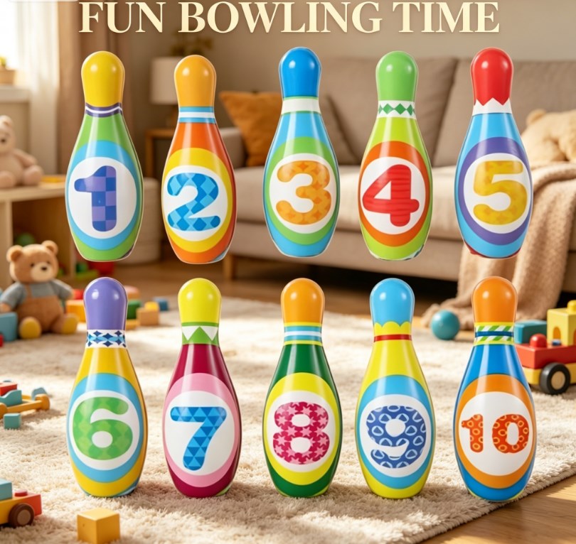 Safe Soft Material Bowling Toy - Noise-Free & Durable Indoor Game Set for Kids - Hand-Eye Coordination Training Toy - Perfect Back to School & Holiday Gift