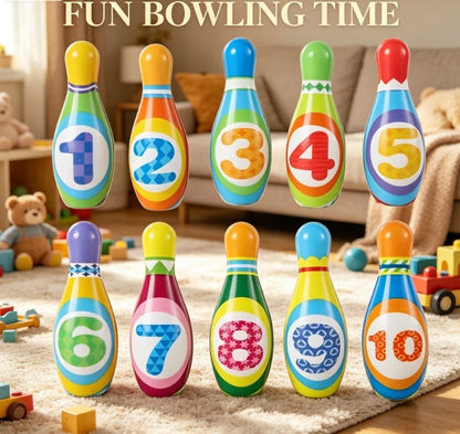 Safe Soft Material Bowling Toy - Noise-Free & Durable Indoor Game Set for Kids - Hand-Eye Coordination Training Toy - Perfect Back to School & Holiday Gift